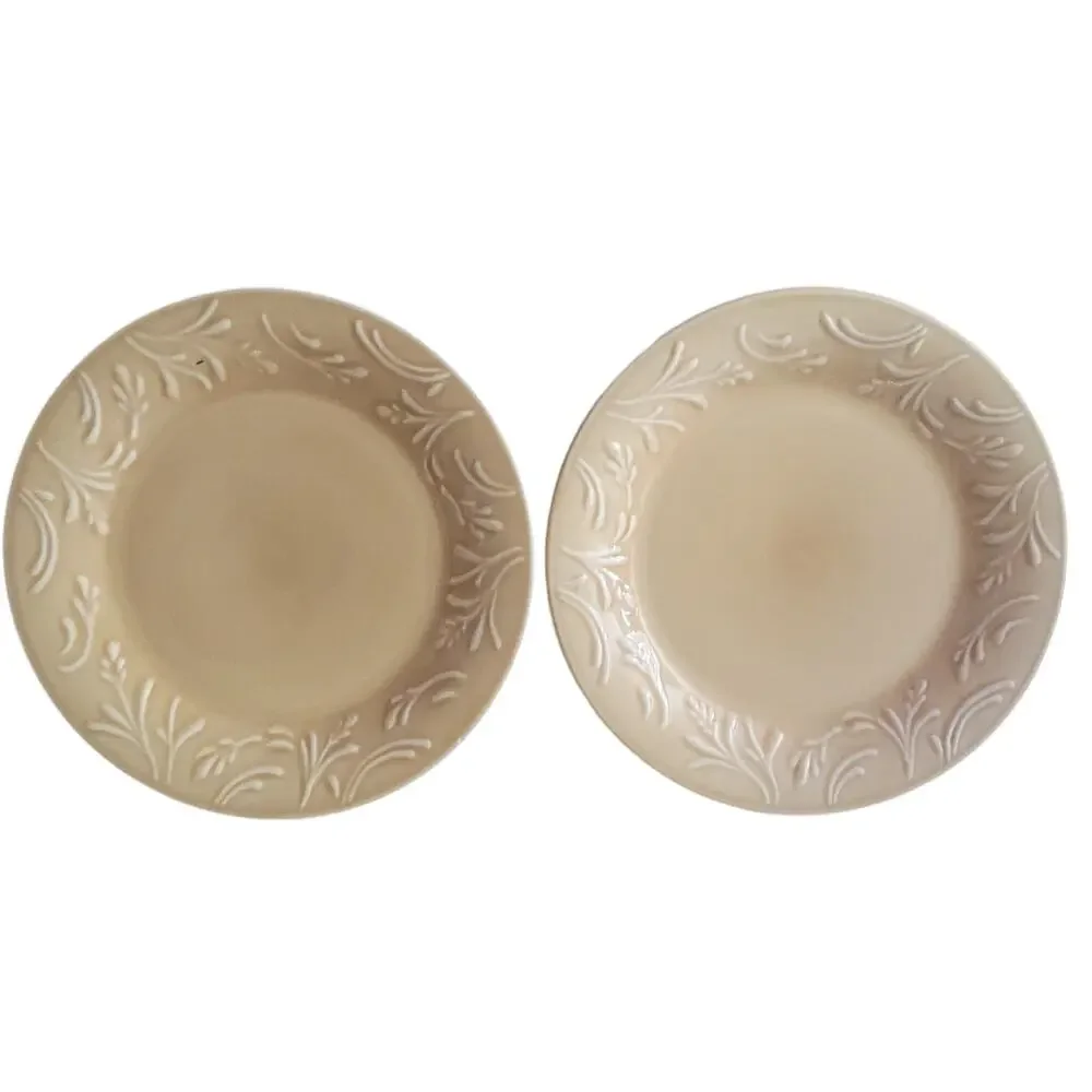 Libbey Lie 14 Yellow Embossed Wheat Pattern Trim Dinner 10 1/2‎  Plates set of 2